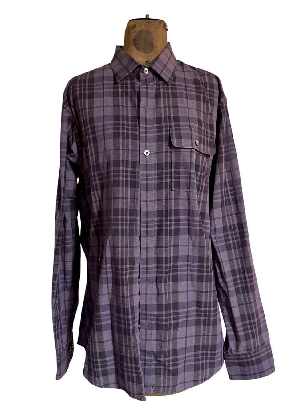 Van Heusen Purple Plaid Casual Button-Down Shirt